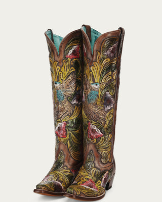 WOMENS_HAND_PAINTED_AND_TOOLED_HUMMINGBIRD_BROWN_TALL_TOP_SNIP_TOE_COWBOY_BOOT-A4980-4