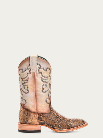B5007 - WOMEN'S EMBROIDERY GENUINE TAUPE-BEIGE PYTHON VAMP WIDE