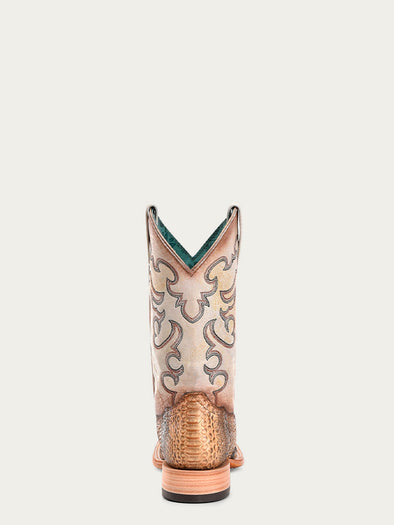 靴 00s corral Westernboots y2k 10M B5007 - WOMEN'S EMBROIDERY GENUINE TAUPE-BEIGE PYTHON VAMP WIDE