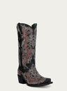 WOMENS COPPER EMBROIDERY AND CRYSTALS SNIP TOE BLACK COWBOY BOOT-C4040