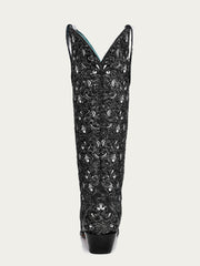 WOMENS WHITE EMBROIDERY BLACK GLITTER OVERLAY TRIAD TALL TOP SNIP TOE COWBOY BOOT-C4049-c