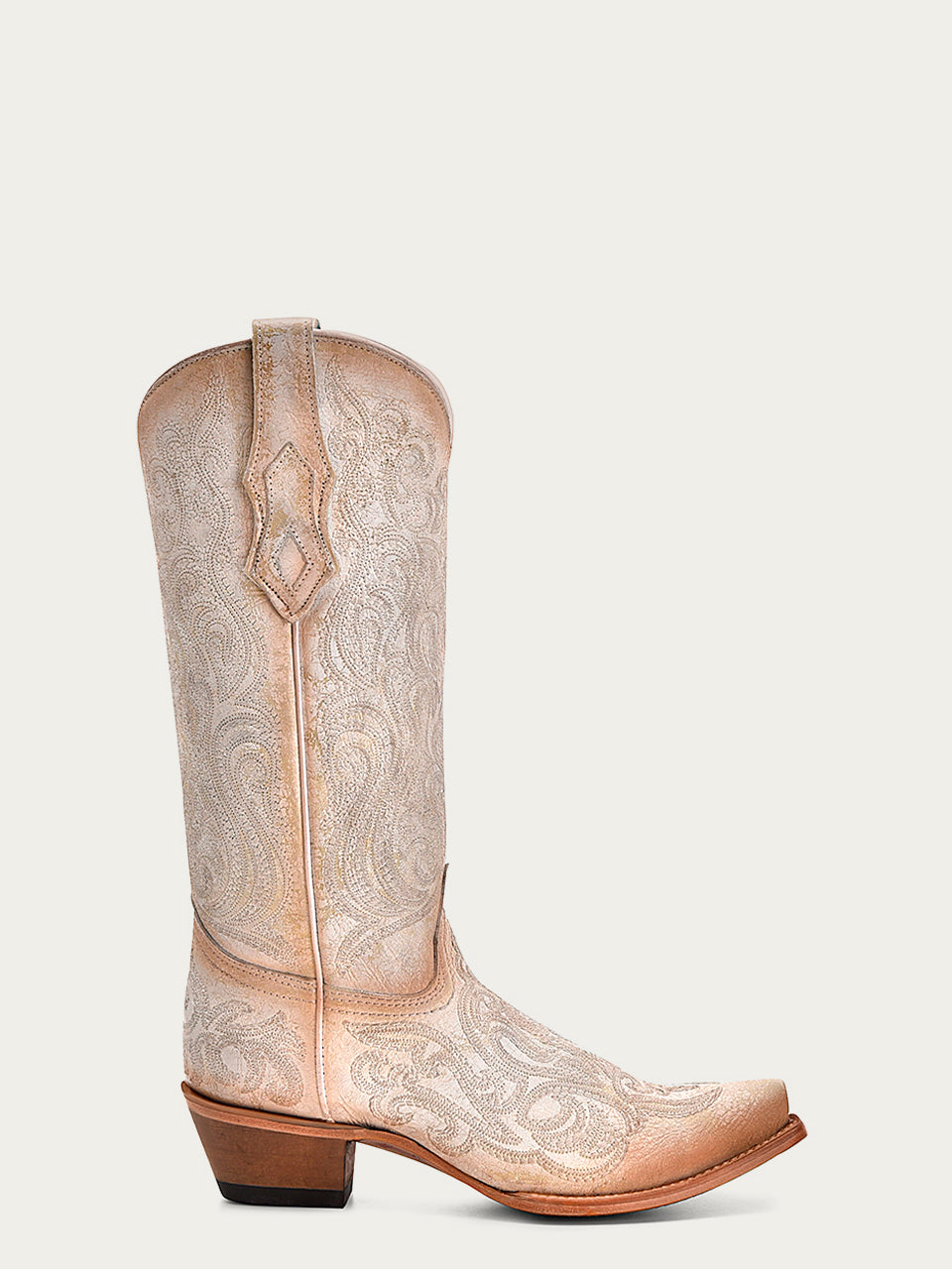 C4143 - WOMEN'S PINK LUMINESCENT EMBROIDERY CRACKLED STRAW SNIP TOE COWBOY BOOT