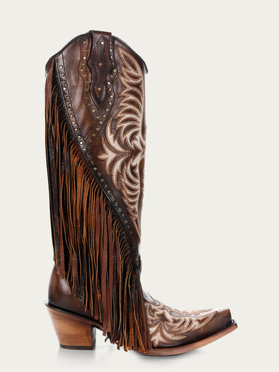C4165 - WOMEN'S EAGLE EMBROIDERY STUDS AND LAMB FRINGES HONEY TALL