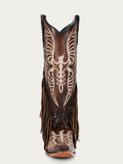C4165 - WOMEN'S EAGLE EMBROIDERY STUDS AND LAMB FRINGES HONEY TALL