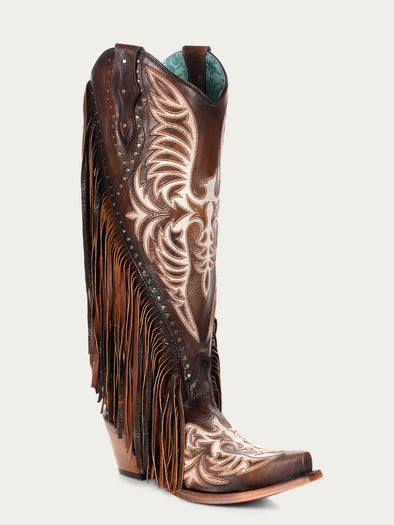 C4165 - WOMEN'S EAGLE EMBROIDERY STUDS AND LAMB FRINGES HONEY TALL