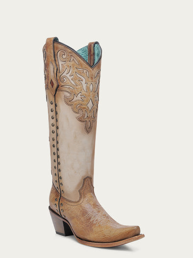 Tan Leather Western Cowboy Boots with Embroidered Shaft WOMEN Western WIDE CALF Cowgirl Boot Flower Embroidered Bota  main image 4