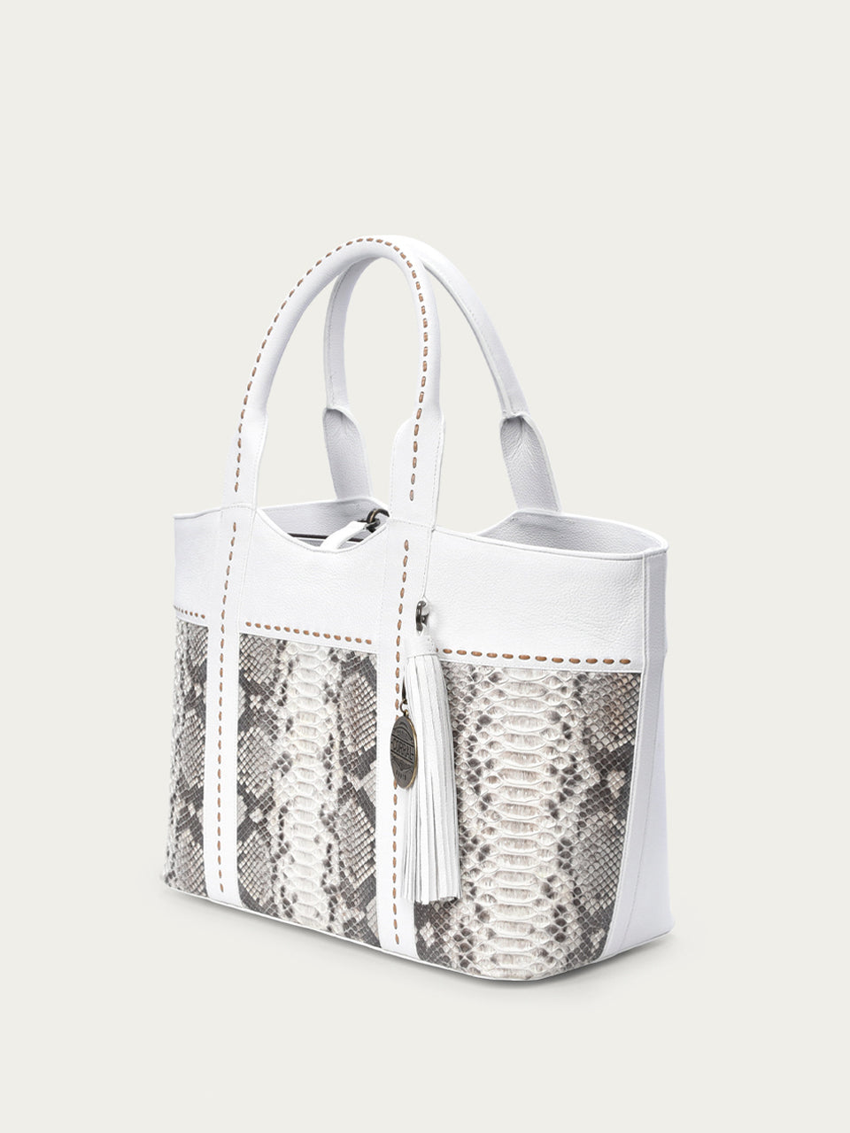D1351 - WOMEN'S WHITE PYTHON TASSEL TOTE BAG – Corral Boot Company LLC