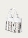 LADIES WHITE PYTHON TASSEL TOTE BAG-D1351