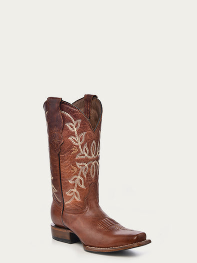L2000 - WOMEN'S EMBROIDERY COGNAC SQUARE TOE COWBOY BOOT – Corral