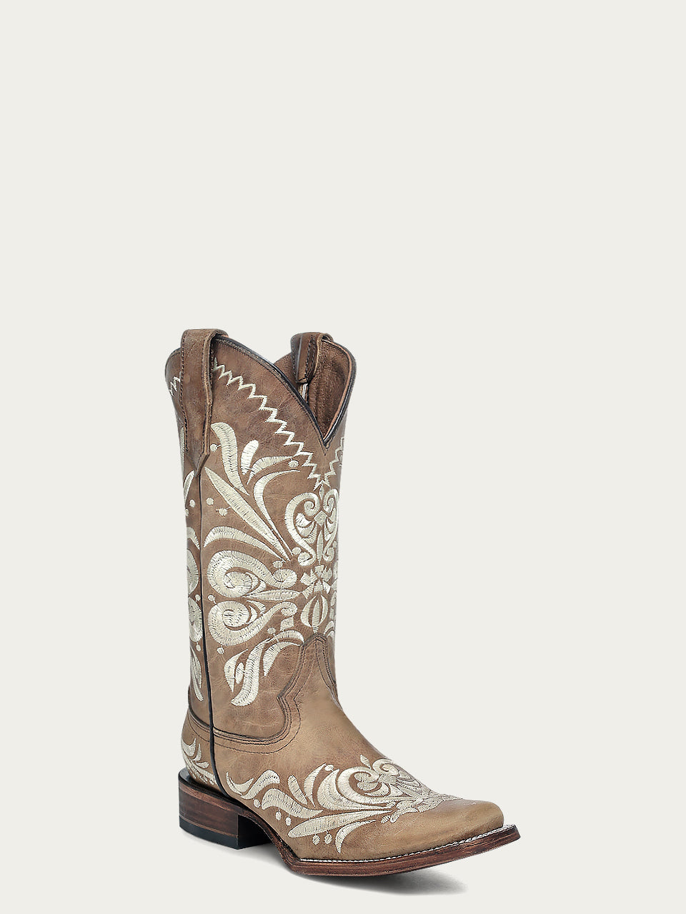 L5409 - WOMEN'S LIGHT EMBROIDERY BROWN SQUARE TOE CIRCLE G COWBOY BOOT
