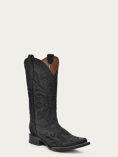L5464 - WOMEN'S EMBROIDERY BLACK SQUARE TOE COWBOY BOOT – Corral