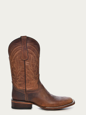 L5733 - MEN'S EMBROIDERY BROWN WIDE SQUARE TOE COWBOY BOOT