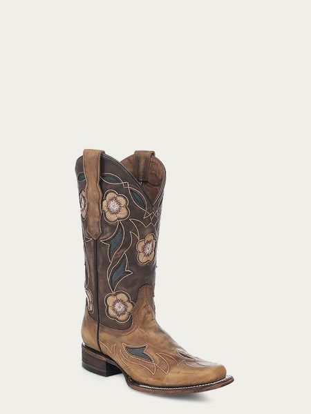 L6236 - WOMEN'S FLORAL SAND EMBROIDERY AND INLAY SQUARE TOE CIRCLE