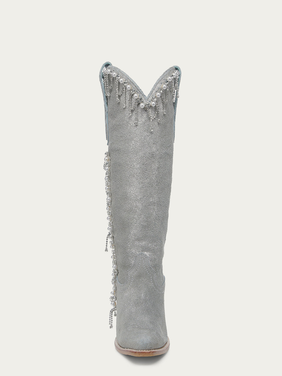 LADIES CRYSTALS AND PEARLS TALL TOP SILVER POINTED TOE COWBOY BOOT-Z5378-b