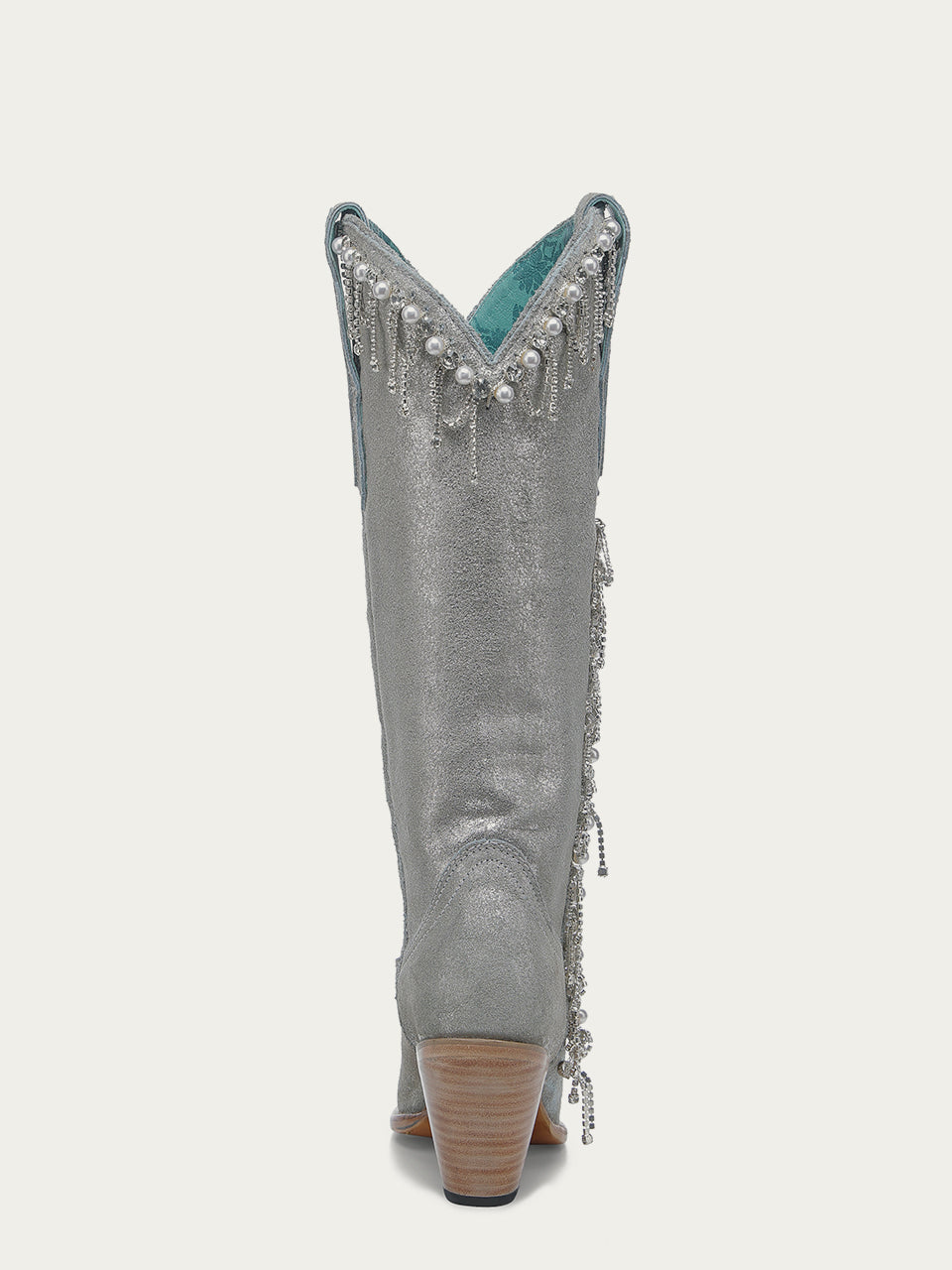 LADIES CRYSTALS AND PEARLS TALL TOP SILVER POINTED TOE COWBOY BOOT-Z5378-c