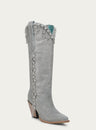 LADIES CRYSTALS AND PEARLS TALL TOP SILVER POINTED TOE COWBOY BOOT-Z5378