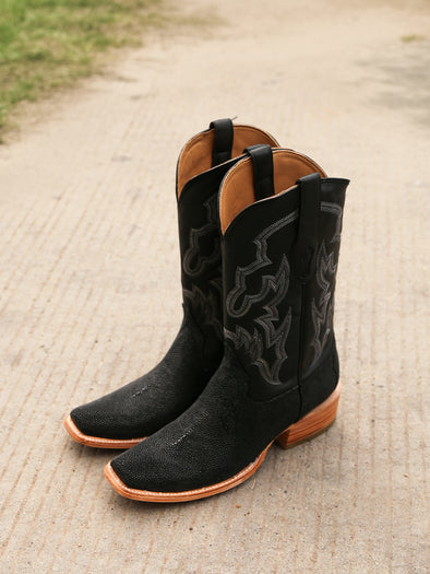 A4423 - MEN'S BLACK STINGRAY EMBROIDERY NARROW SQUARE TOE COWBOY