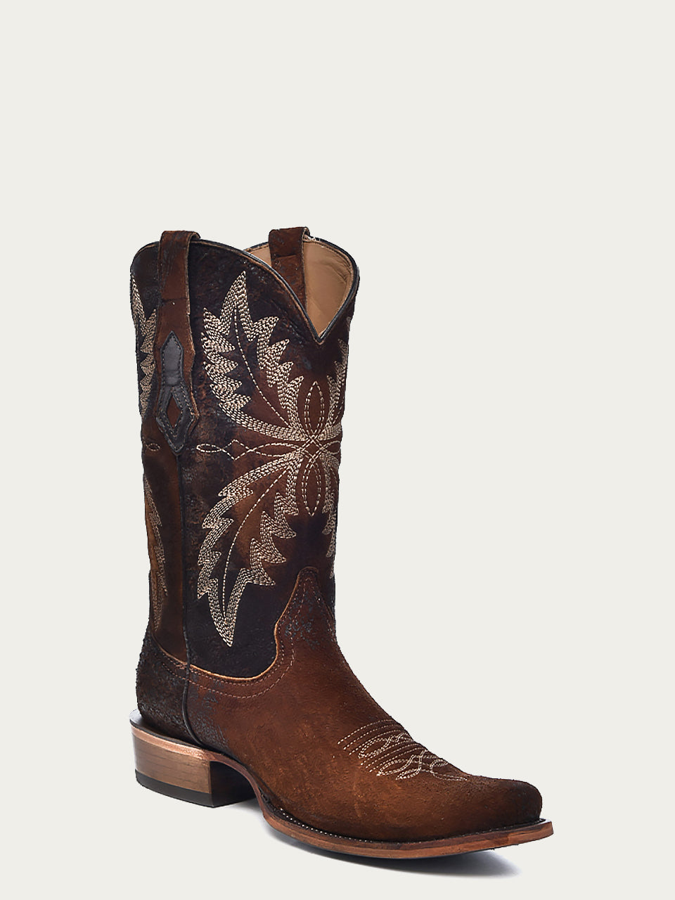 MENS CHOCOLATE LAMB NARROW SQUARE TOE COWBOY BOOT-c4023