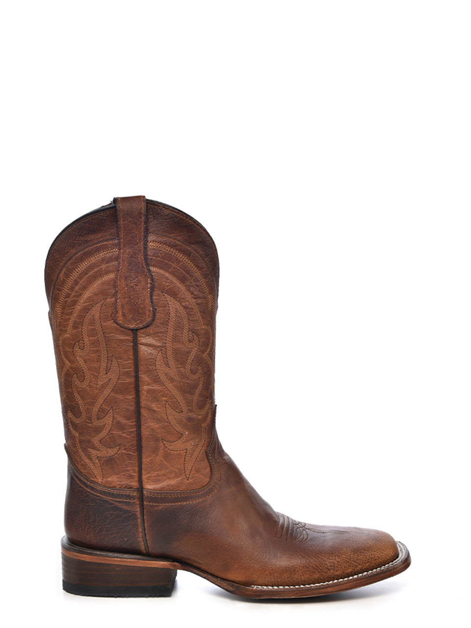 L5733 - MEN'S EMABROIDERY BROWN WIDE SQUARE TOE COWBOY BOOT