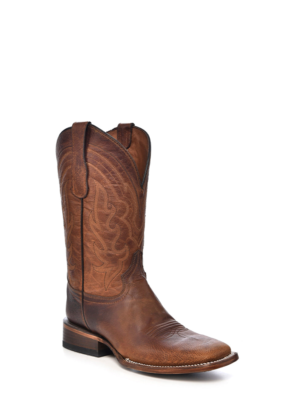 L5733 - MEN'S EMABROIDERY BROWN WIDE SQUARE TOE COWBOY BOOT