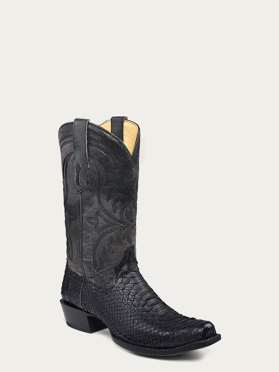 A4551 - MEN'S EMBROIDERY AND GENUINE PYTHON BLACK NARROW SQUARE TOE CO ...