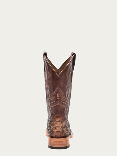 B5000 - MEN'S EMBROIDERY AND GENUINE PYTHON TAUPE WIDE SQUARE TOE