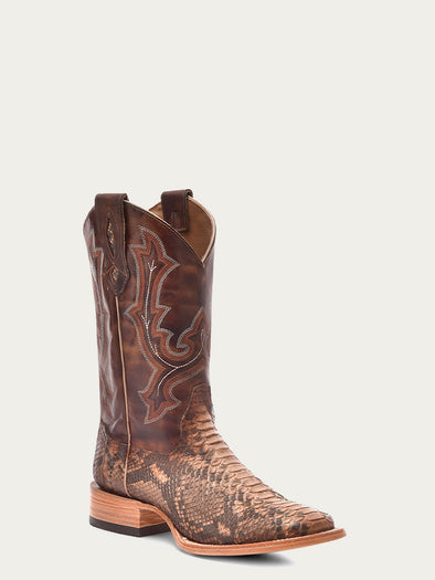 B5000 - MEN'S EMBROIDERY AND GENUINE PYTHON TAUPE WIDE SQUARE TOE