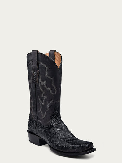 A4549 - MEN'S EMBROIDERY AND OSTRICH BLACK NARROW SQUARE TOE