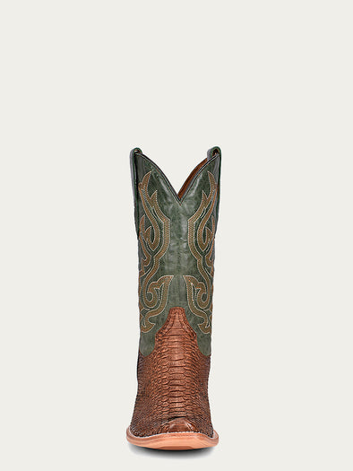A4287 - MEN'S EMBROIDERY GENUINE BROWN PYTHON VAMP NARROW SQUARE