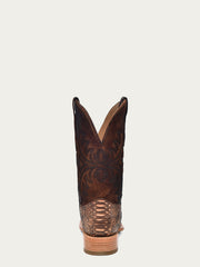A4499 - MEN'S EMBROIDERY LAMB SHAFT GENUINE BROWN PYTHON VAMP WIDE