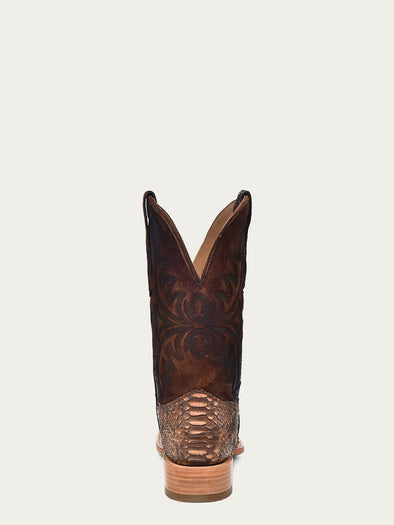 A4499 - MEN'S EMBROIDERY LAMB SHAFT GENUINE BROWN PYTHON VAMP WIDE