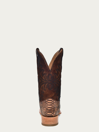 A4499 MEN'S EMBROIDERY LAMB SHAFT GENUINE BROWN PYTHON VAMP WIDE