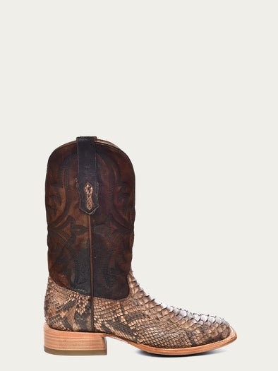 A4499 - MEN'S EMBROIDERY LAMB SHAFT GENUINE BROWN PYTHON VAMP WIDE