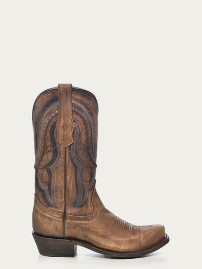 A3479 - MEN'S GOLDEN BROWN WOVEN DETAIL NARROW SQUARE TOE COWBOY