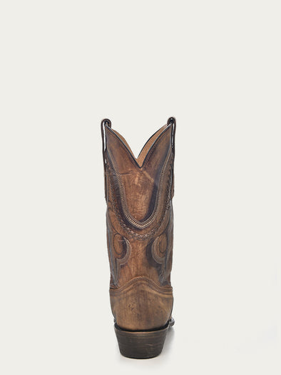 A3479 - MEN'S GOLDEN BROWN WOVEN DETAIL NARROW SQUARE TOE COWBOY