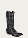 MENS WOVEN DETAIL WITH BLUE EMBROIDERY BLACK SNIP TOE COWBOY BOOT-c4149