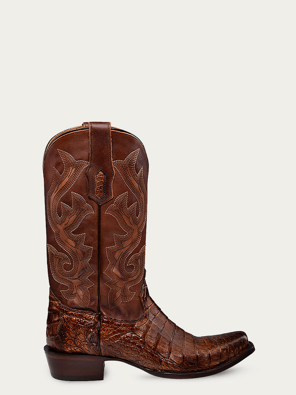 MEN'S EMBROIDERY HONEY BROWN CAIMAN NARROW SQUARE TOE COWBOY BOOT - a4552 