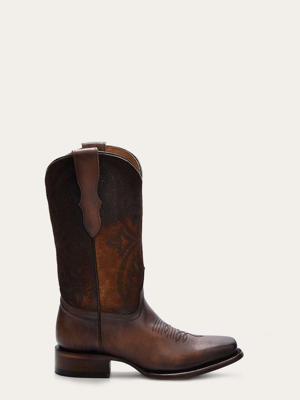 T0192 - TEEN'S EMBROIDERY LAMB SHAFT BROWN SQUARE TOE COWBOY BOOT