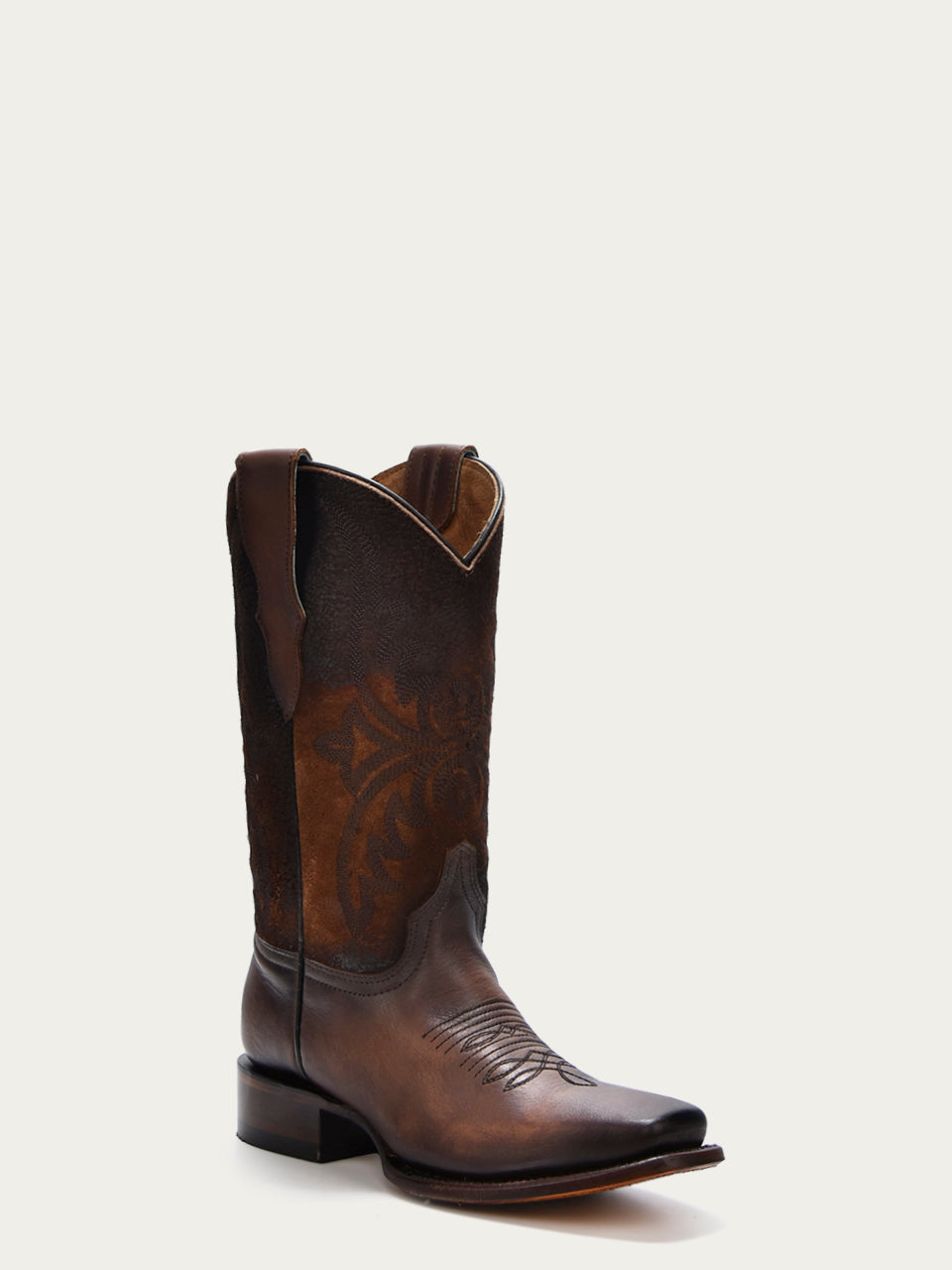 T0192 - TEEN'S EMBROIDERY LAMB SHAFT BROWN SQUARE TOE COWBOY BOOT