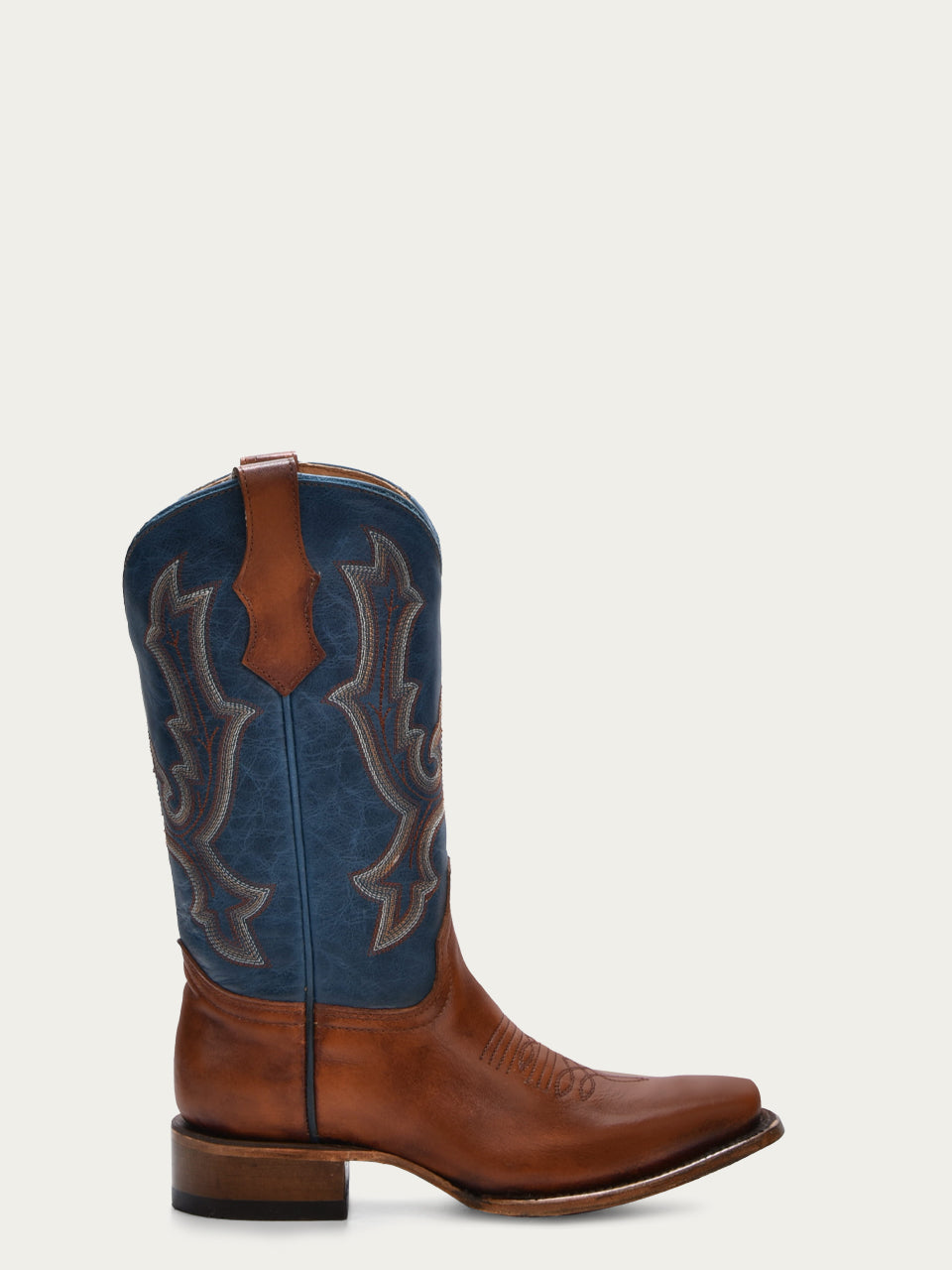 T0190 - TEEN'S NAVY-BLUE EMBROIDERY HONEY SQUARE-TOE COWBOY BOOT