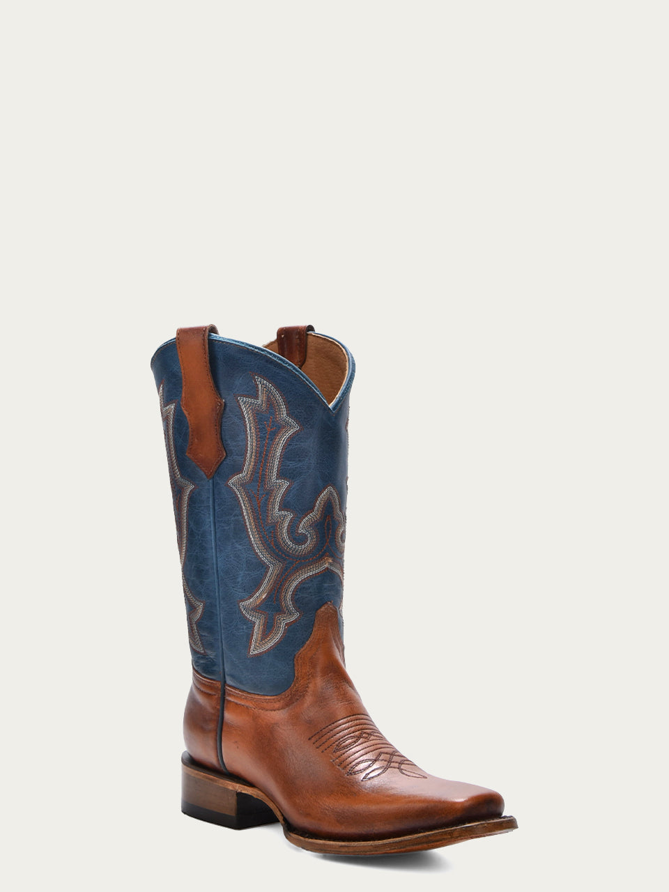 T0190 - TEEN'S NAVY-BLUE EMBROIDERY HONEY SQUARE-TOE COWBOY BOOT