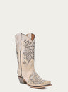 TEENS WHITE GLITTERED INLAY SNIP TOE COWBOY BOOT-t0021