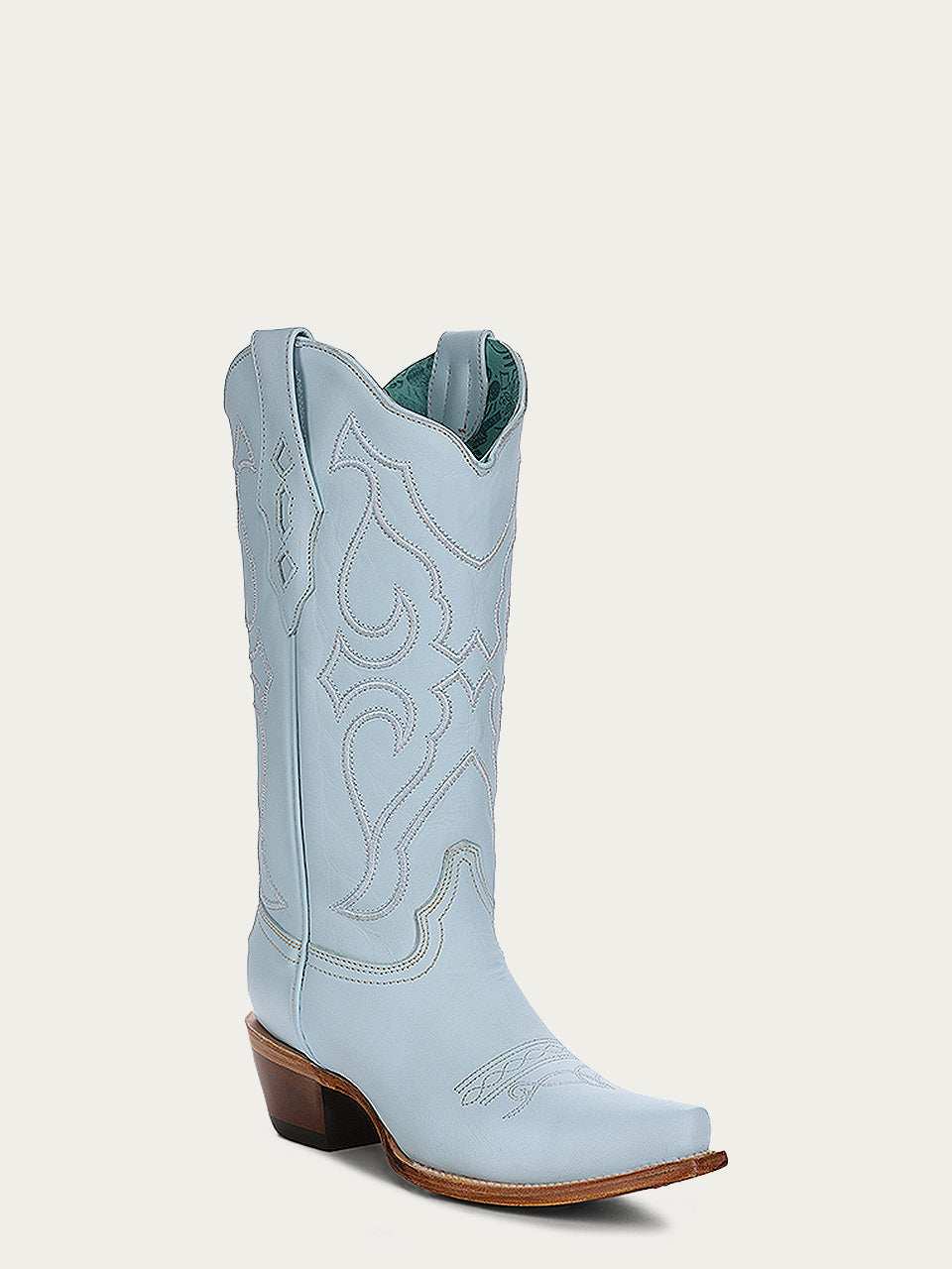 WOMENS BABY BLUE EMBROIDERY SNIP TOE COWBOY BOOT-z5253