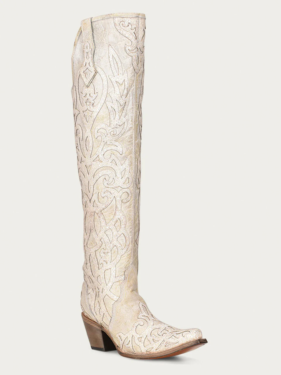 C3927 - WOMEN'S BEIGE GLITTER OVERLAY AND EMBROIDERY TALL TOP SNIP TOE ...