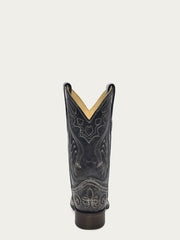 靴 00s corral Westernboots y2k 10M A2402 - WOMEN'S BLACK EMBROIDERY SNAKE INLAY SQUARE TOE COWBOY