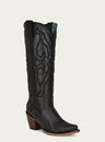 WOMENS BLACK EMBROIDERY TALL TOP SNIP TOE COWBOY BOOT-z5075