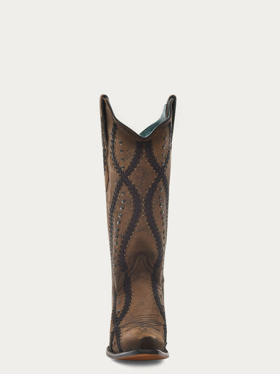 Z5247 - WOMEN'S BLACK EMBROIDERY WITH CRYSTALS AND STUDS BROWN