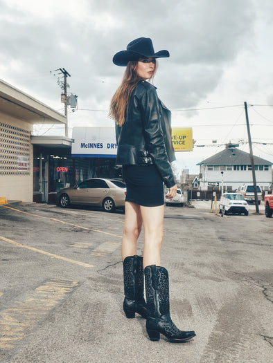 BLACK BOOTS OVERLAY WITH STUDS WOMENS BOOTS C4100 – Corral Boot