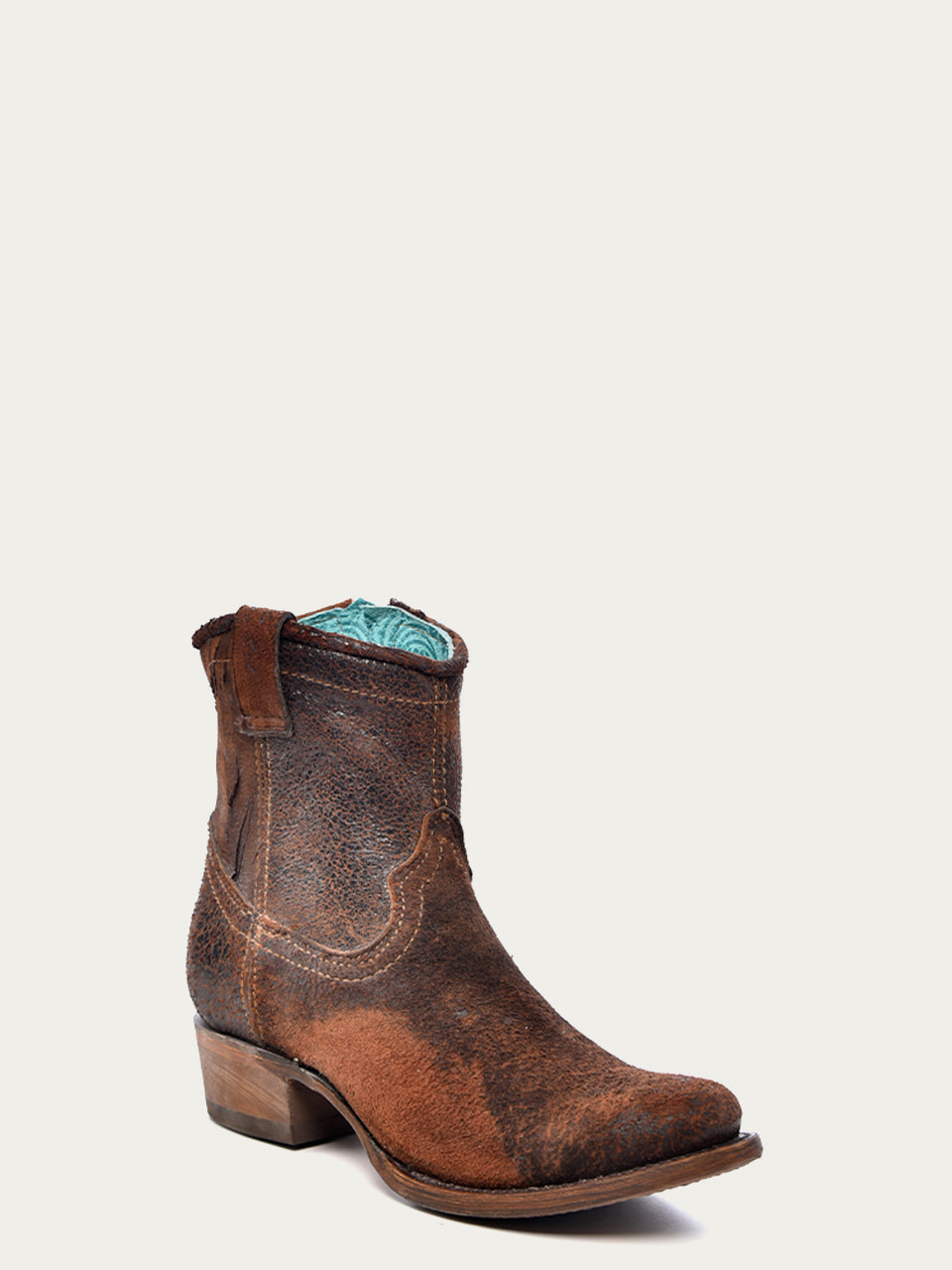 C1064 WOMEN'S CHOCOLATE TAN LAMB ROUND TOE COWBOY BOOTIE WITH