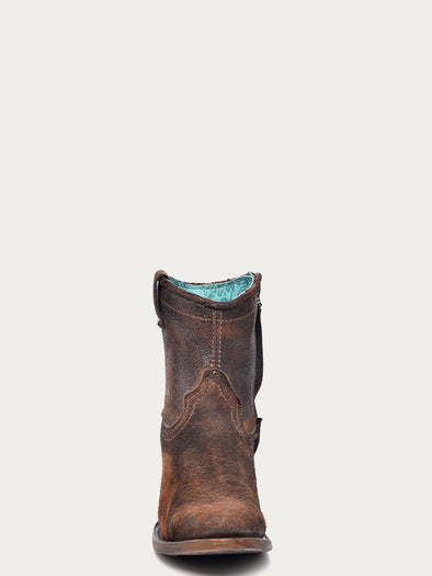 C1064 - WOMEN'S CHOCOLATE TAN LAMB ROUND TOE COWBOY BOOTIE WITH